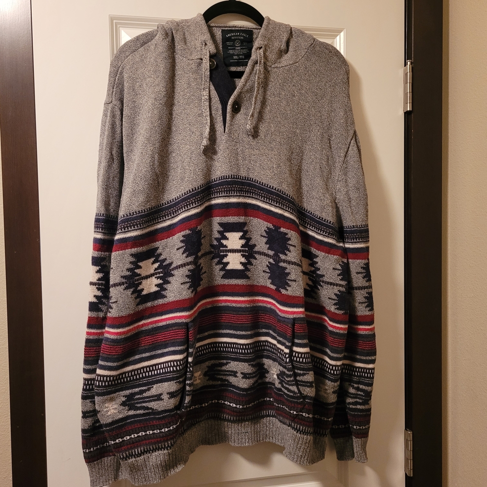 American Eagle Men's Southwestern Hooded Sweater Kangaroo Pocket Size XXL